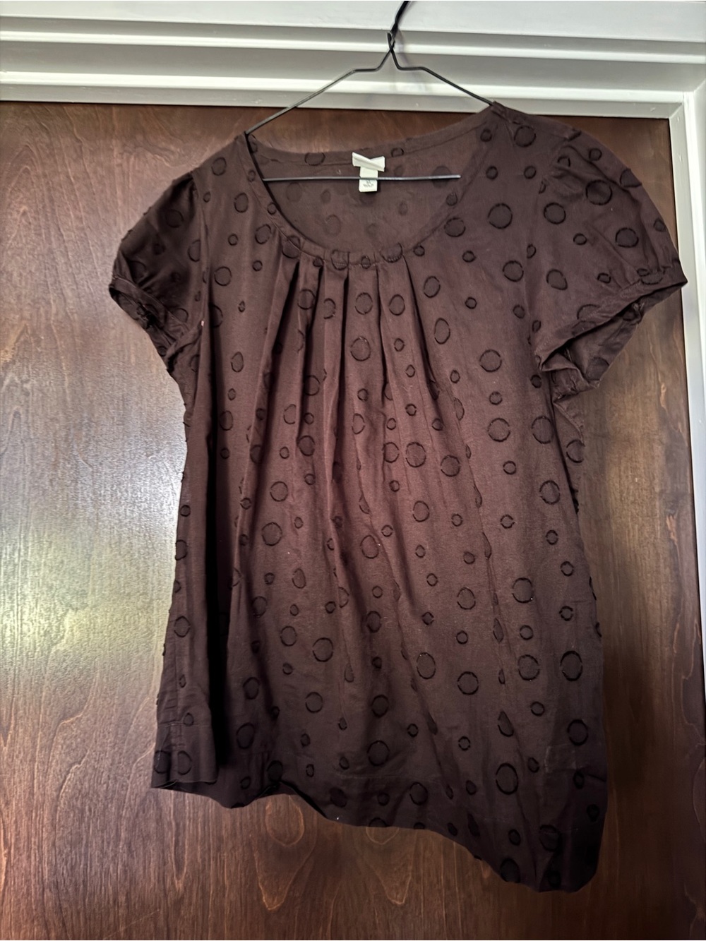Merona Brown Short Sleeve Dot-Print Blouse